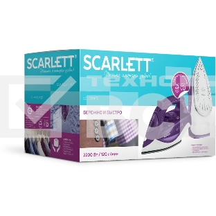 Утюг Scarlett SC-SI30K51  (фиолетовый) Мощность, Вт: 2200; Световой индикатор работы: Да; Регулируемый пар до г/мин: 60; Паровой удар до г/мин: 120; Резервуар для воды, мл: 250; Функция разбрызгивания воды: Да; Терморегулятор: Да; Вертикальное отпаривание