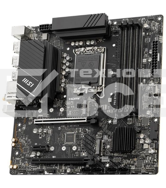 Материнская плата MSI PRO B760M-A WIFI, LGA 1700, Intel B760, 4xDDR5, 4xSATA, 2xM.2, 1xPCI-E 4.0 x16, 1xPCI-E 4.0 x4, 2xHDMI, 2xDP, 1x2.5Gb LAN, 2xUSB-A 2.0, 2xUSB 3.2 Gen 1, 2xUSB 3.2 Gen 2, 3x3.5 мм, 7.1, Micro-ATX