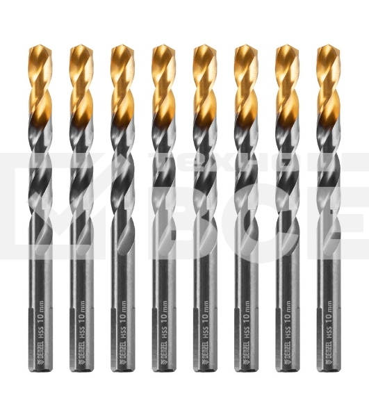 Сверло по металлу, 10 мм, HSS-Tin, Golden Tip, 8 шт. Denzel