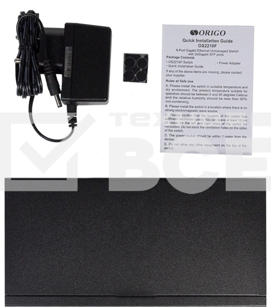 Неуправляемый коммутатор ORIGO Unmanaged Switch 8x1000Base-T, 2x1000Base-X SFP, metal case
