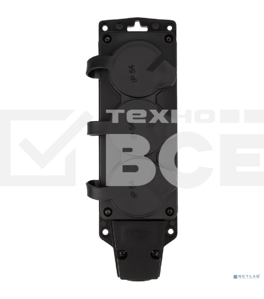 Розетка (колодка) Rexant влагозащищенная с крышкой 3 гнезда COMPACT, с/з, 16А, IP54, каучук, черный