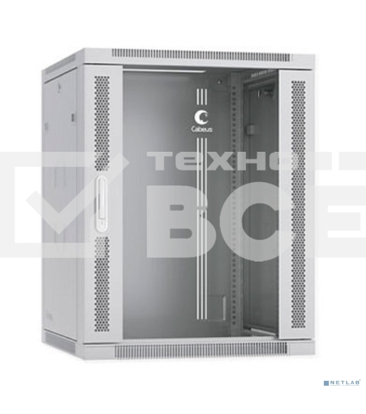 Шкаф телекоммуникационный настенный Cabeus SH-05F, 19', 15U, 769х600х600 мм (ВхШхГ), дверь: стекло, разборный, серый