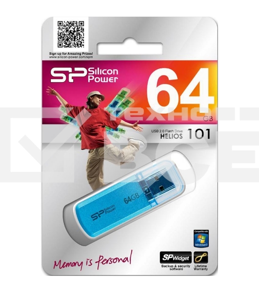 Флешка USB Silicon Power R/W 64Gb Helios 101 SP064Gb,UF2101V1B USB 2.0 синий