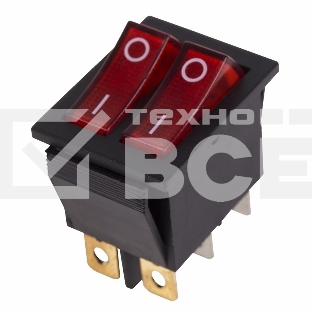 Выключатель клавишный 250V 15А (6с) ON-OFF красный с подсветкой ДВОЙНОЙ Rexant