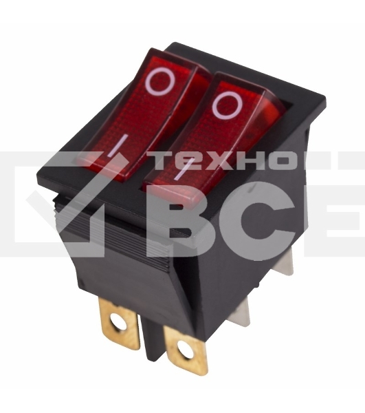 Выключатель клавишный 250V 15А (6с) ON-OFF красный с подсветкой ДВОЙНОЙ Rexant