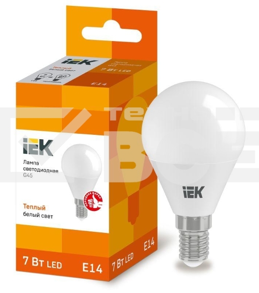 Лампа Iek LLE-G45-7-230-30-E14 светодиодная ECO G45 шар 7Вт 230В 3000К E14 IEK