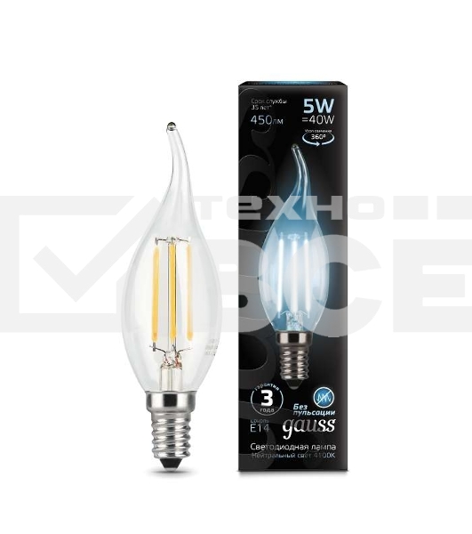 Лампа светодиодная Filament Свеча на ветру E14 5Вт 4100К GAUSS 104801205