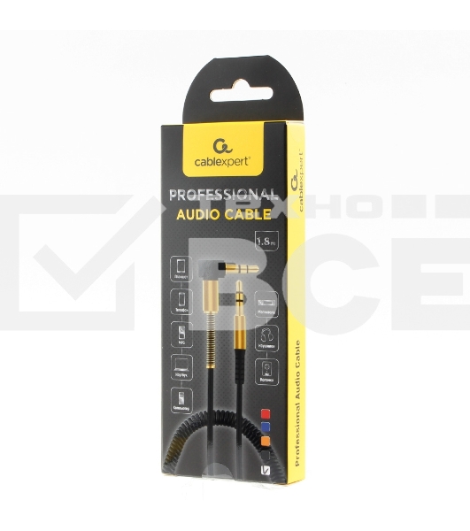 Кабель Cablexpert аудио 90˚ спиральный  CCAB-02-35MMLC-1.8MO. 3.5 Jack (M)/3.5 Jack (M), оранжевый, 1.8м, блистер