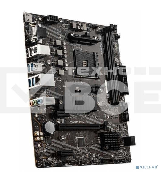 Материнская плата MSI A520M PRO, AM4, AMD A520, 2xDDR4, 4xSATA, 1xM.2, 1xPCIe 3.0 x16, 1xDVI-D, 1xHDMI, 1x 1Gb LAN, 2xUSB 2.0, 4xUSB 3.2 Gen 1, 3x3.5 мм, 7.1, mATX