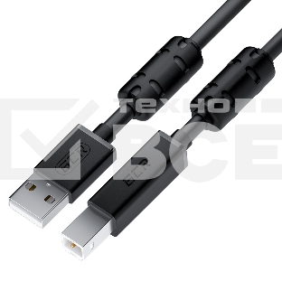 Кабель PROF 5.0m USB 2.0, AM/BM, черный, ферритовые кольца, экран, армированный, морозостойкий