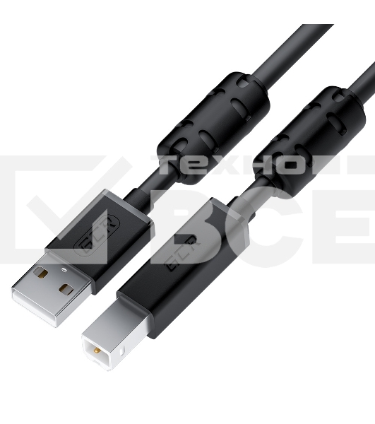 Кабель PROF 5.0m USB 2.0, AM/BM, черный, ферритовые кольца, экран, армированный, морозостойкий