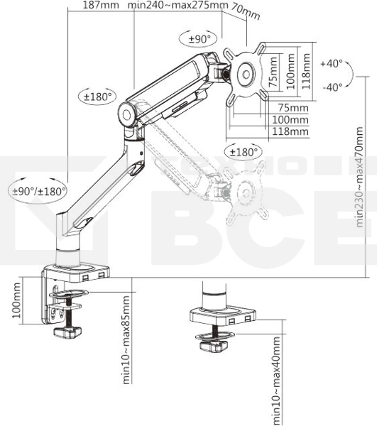 Кронштейн для мониторов Ultramounts UM732W белый/коричневый 17'-32' макс.8кг крепление к столешнице поворот и наклон