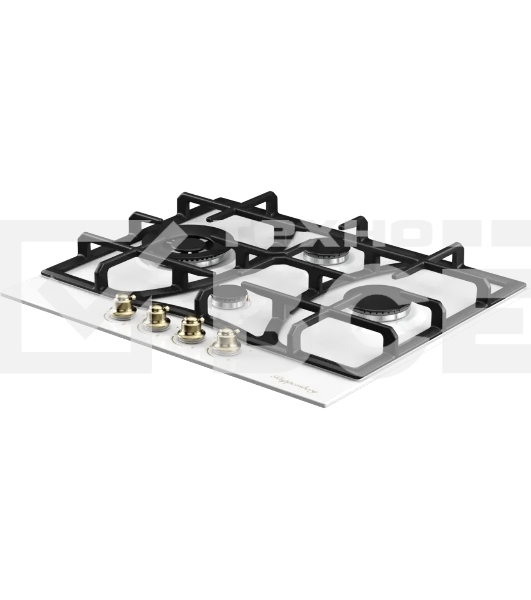 Варочная поверхность Kuppersberg FS 610 W Bronze, газ, Classic, 61 см, автоматический электроподжиг, газ-контроль, SABAF конфорки, чугунные решетки, цвет белый, цвет фурнитуры бронзовый