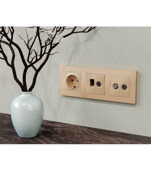 Лицевая панель ALFA (Шампань) для компьютерной/телефонной + TV розетки RJ-45/RJ-11 QUANT AP6125