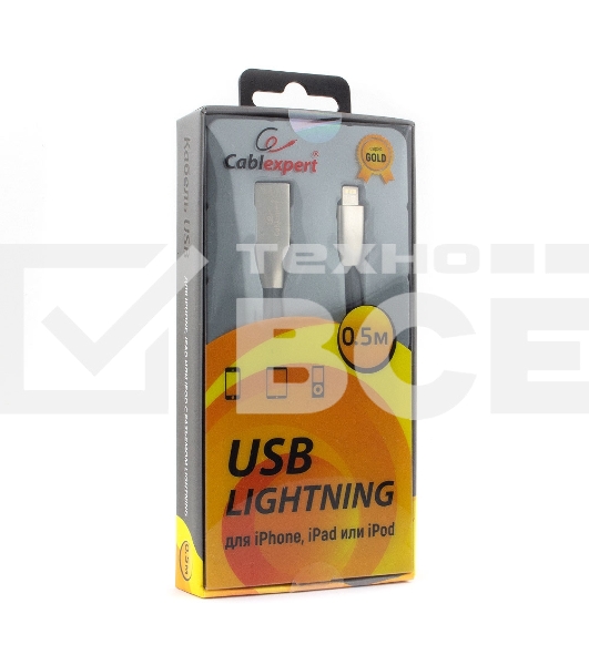 Кабель Cablexpert для Apple CC-G-APUSB01Bk-0.5M, AM/Lightning, серия Gold, длина 0.5м, черный, блистер