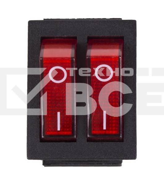 Выключатель клавишный 250V 15А (6с) ON-OFF красный с подсветкой ДВОЙНОЙ Rexant