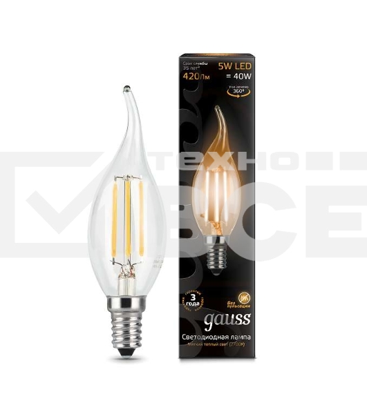 Лампа светодиодная Filament Свеча на ветру E14 5Вт 2700К GAUSS 104801105
