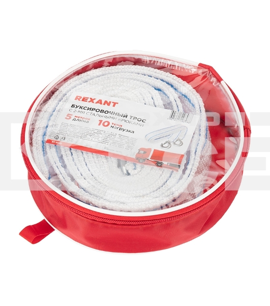 Трос буксировочный Rexant 10 т, 5 м, с двумя крюками, в чехле