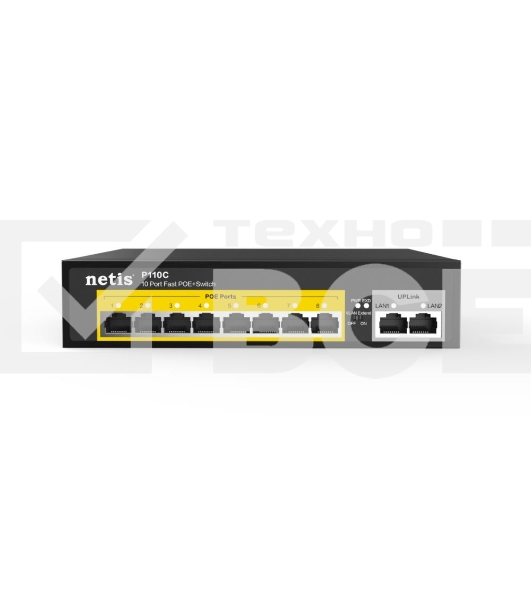 Коммутатор Netis P110C 10-портовый PoE+ коммутатор Fast Ethernet / 8*PoE+ 2 порта 802.3af / 802.3at