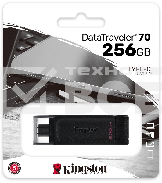 Флеш диск Kingston 256Gb DataTraveler 70 DT70/256GB USB Type-C 3.2 черный