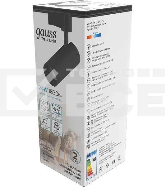Светильник GAUSS трековый цилиндр 24W 1830lm 4000K 180-240V IP20 65*210мм черный LED 1/40 TR071