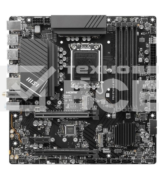 Материнская плата MSI PRO B760M-A WIFI, LGA 1700, Intel B760, 4xDDR5, 4xSATA, 2xM.2, 1xPCI-E 4.0 x16, 1xPCI-E 4.0 x4, 2xHDMI, 2xDP, 1x2.5Gb LAN, 2xUSB-A 2.0, 2xUSB 3.2 Gen 1, 2xUSB 3.2 Gen 2, 3x3.5 мм, 7.1, Micro-ATX