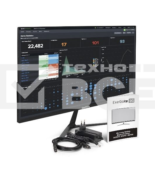 Монитор 27' ExeGate ProSmart EZ2700 IPS 1920x1080, 75 Гц, 5 мс, 16:9, 250 кд/м², VGA, HDMI 1.4, HDR10, FreeSync, черный