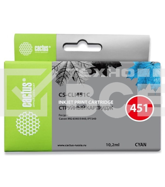 Картридж струйный Cactus CS-CLI451C голубой (10,2 мл) для Canon MG 6340/5440/IP7240