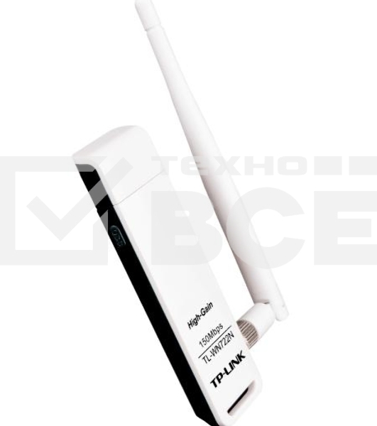 Адаптер TP-Link SOHO TL-WN722N 150Mbps High Gain Wireless N USB Adapter with Cradle, 1T1R, 2.4GHz, 802.11n/g/b, 1 detachable antenna