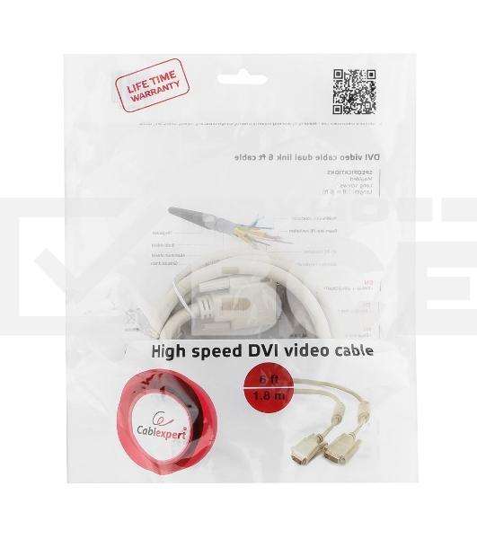 Кабель DVI-D dual link Gembird/Cablexpert CC-DVI2-6C, 25M/25M, 1.8м, экран, феррит.кольца, пакет