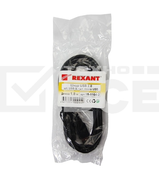 Кабель USB (шт. micro USB - шт. USB A) 1.8 метра, черный Rexant
