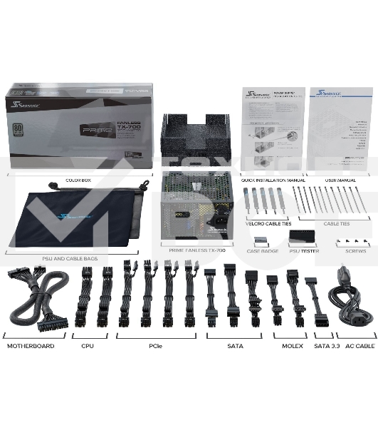 Блок питания Seasonic ATX 700W PRIME Fanless TX-700 80 PLUS titanium 24+2x(4+4) pin APFC 10xSATA Cab Manag RTL