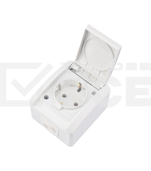 Розетка одноместная INDUSTRIAL IP54 с заземлением, о/у, белая KRANZ