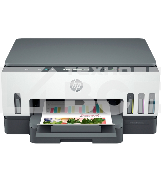 МФУ струйный HP Smart Tank 720 (6UU46A), A4, цветной, печ. до 15 стр/мин. (ч/б) до 9 стр/мин. (цвет), 1200x1200dpi (ч/б) 1200 x 4800 dpi (цвет), USB, Wi-Fi, BlueTooth, Air Print, Mopria