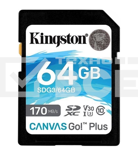 Флеш карта Kingston 64GB SDXC Canvas Go Plus 170R C10 UHS-I U3 V30 EAN: 740617301397