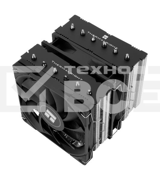 Кулер для процессора Thermalright Royal Knight 120 SE (4-pin PWM, 155мм, Ni/Cu, 6x6мм, 2x120мм, 66.17CFM/59CFM, 25.6dBA/26.1dBA, 1500RPM/1800RPM, S: 1200, 1700, 1851, 115X, AM4, AM5, silver, black)
