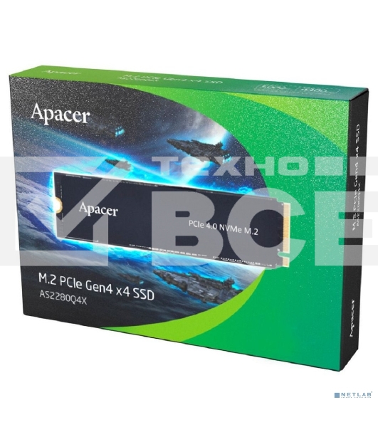 Накопитель SSD Apacer AS2280Q4X, 4TB, PCIe 4.0 x4, M.2 2280, NVMe 1.4, R/W 5000/4400, с радиатором