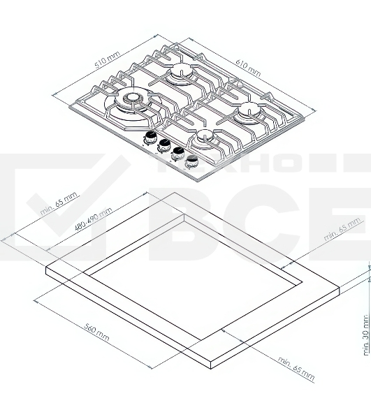 Варочная поверхность Kuppersberg FS 610 W Bronze, газ, Classic, 61 см, автоматический электроподжиг, газ-контроль, SABAF конфорки, чугунные решетки, цвет белый, цвет фурнитуры бронзовый