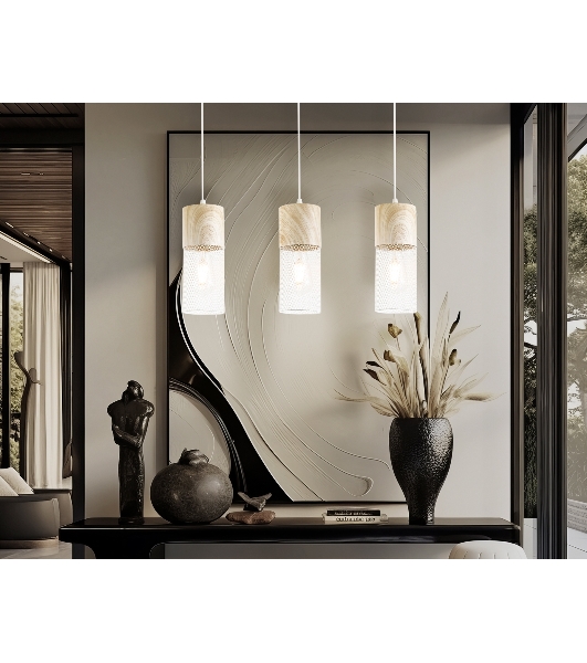 Светильник Ambrella light TR8499/3 WH/WD белый/дерево E27/3 max 60W 550*100*1000