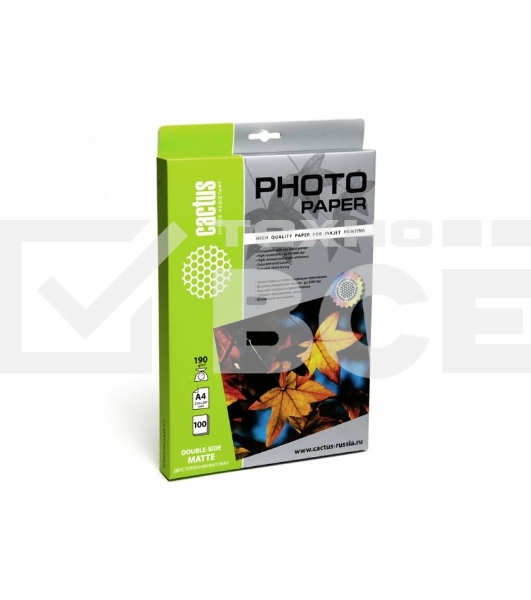 Фотобумага Cactus CS-MA4190100DS матовая двусторонняя A4 190 г/м2 100 листов