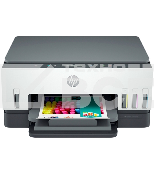 МФУ струйное HP Smart Tank 670, A4, цветной, печ. до 12 стр/мин., 4800x1200 dpi (печ.), 1200x1200 dpi (скан.), Bluetooth, USB Type-A, Wi-Fi