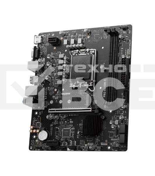 Материнская плата MSI PRO H610M-E, LGA 1700, Intel H610, 2xDDR5, 4xSATA, 1xM.2, 1xPCIe 4.0 x16, 1xPCIe 4.0 x1, 1xHDMI, 1xVGA, 1xRJ45 1Gb, 2xUSB-A 3.2 Gen 1, 4xUSB-A 2.0, 3x3.5мм, 7.1, mATX