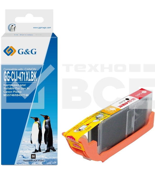 Картридж струйный G&G GG-CLI-471XLBK фото черный (10.8мл) для Canon TS5040/MG5740/MG6840/MG7740