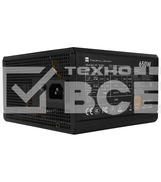 Блок питания Thermalright TR-TB650S 650W 80 PLUS Bronze, (ATX, 3, Non-modular, 1x24(20+4)pin 550mm, 1xCPU*2 8(4+4)pin 600+150mm, 1xPCIe*2 8(6+2)pin 500+150mm, 1xSATA*3+MOLEX4pin*1 400+150+150+150mm, 1xSATA*2+MOLEX4pin*2 400+150+150+150mm, Active, 120x120m