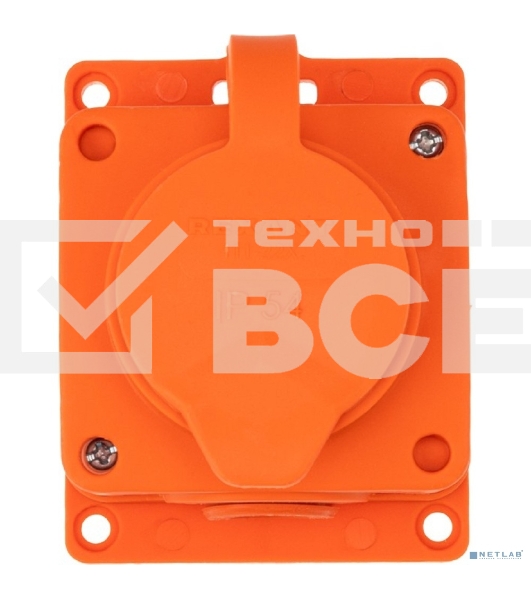 Розетка (колодка) Rexant влагозащищенная с крышкой 1 гнездо COMPACT, с/3, 16А, IP54, каучук, оранжевый