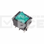 Выключатель клавишный 250V 15А (6с) ON-OFF-ON зеленый с подсветкой и нейтралью Rexant, фото 1