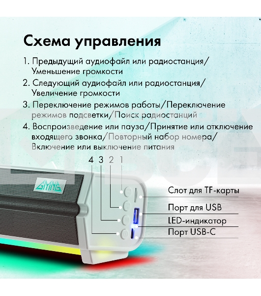 Саундбар GMNG GG-SP100UB 2.0 10Вт белый