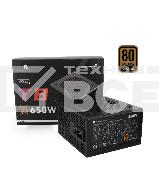 Блок питания Thermalright TR-TB650S 650W 80 PLUS Bronze, (ATX, 3, Non-modular, 1x24(20+4)pin 550mm, 1xCPU*2 8(4+4)pin 600+150mm, 1xPCIe*2 8(6+2)pin 500+150mm, 1xSATA*3+MOLEX4pin*1 400+150+150+150mm, 1xSATA*2+MOLEX4pin*2 400+150+150+150mm, Active, 120x120m