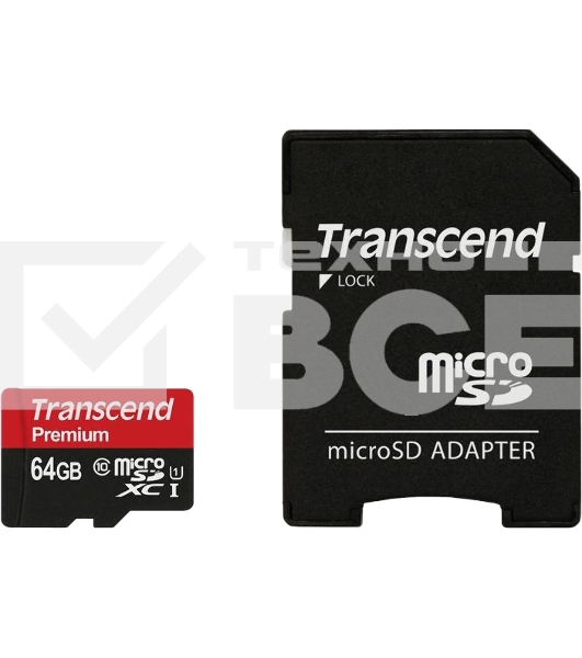 Флеш карта microSDXC 64Gb Class10 Transcend TS64GUSDU1 + adapter