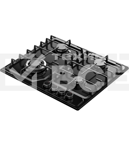 Варочная поверхность Kuppersberg FS 66 B, газ, High-Tech, 58 см, автоматический электроподжиг, газ-контроль, форсунки под сжиженый газ, SABAF конфорки, чугунные решетки, цвет черный, цвет фурнитуры черный
